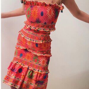 FARM Rio Smocked Summer Sun Coral Mini Dress